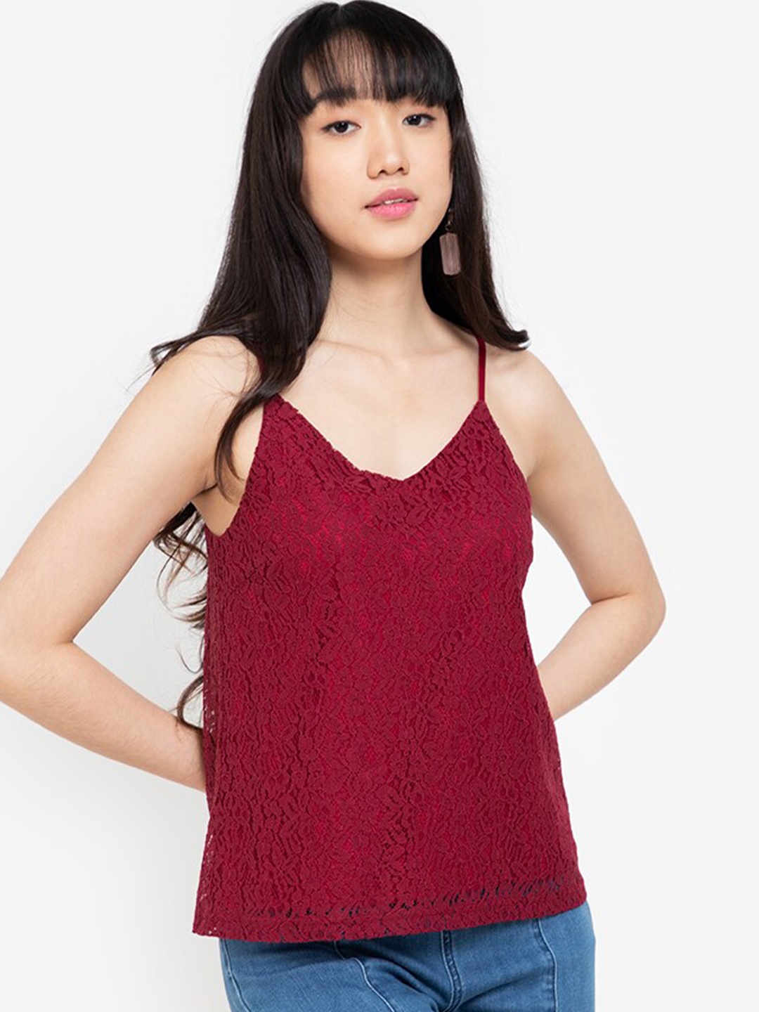 

ZALORA BASICS Red Lace Cami Top