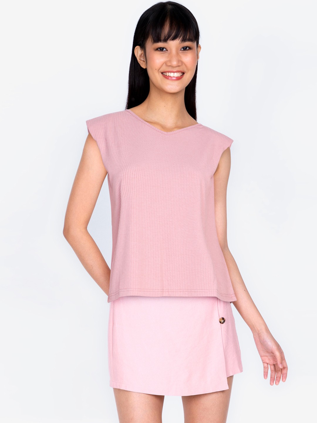 

ZALORA BASICS Pink V-Neck Shoulder Padded Top