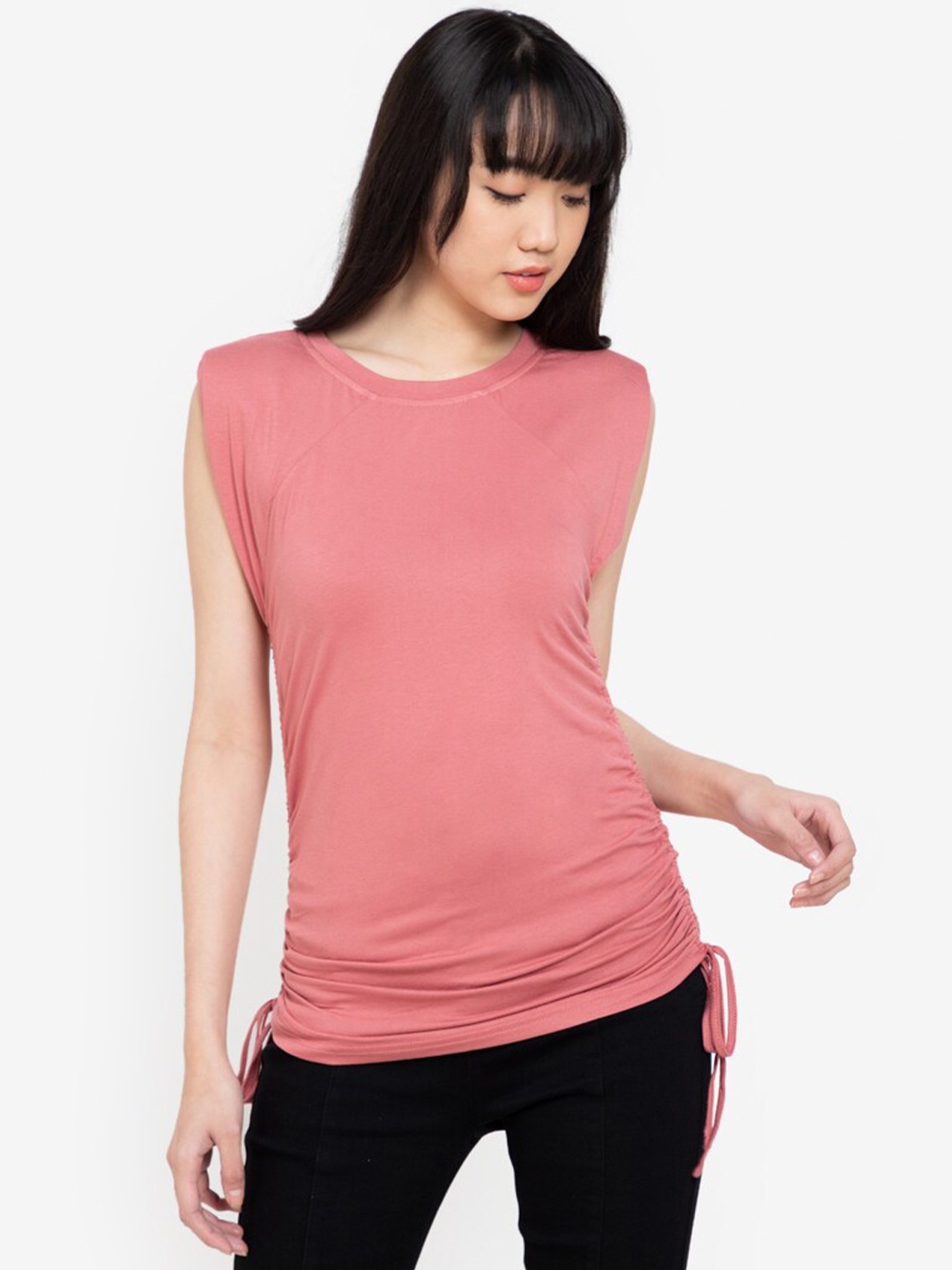 

ZALORA BASICS Pink Solid Sleeveless Top