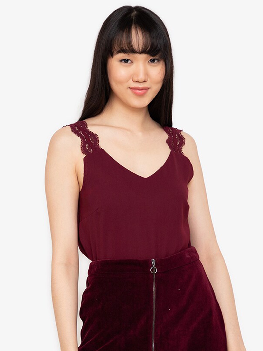 

ZALORA BASICS Red Lace Strap Top