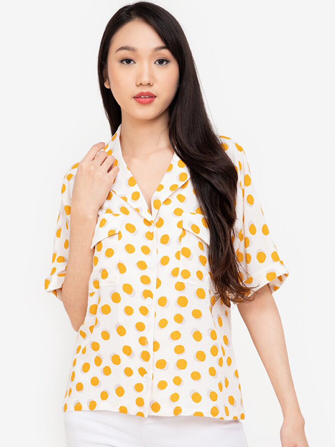 

ZALORA BASICS Off White & Yellow Abstract Print Top
