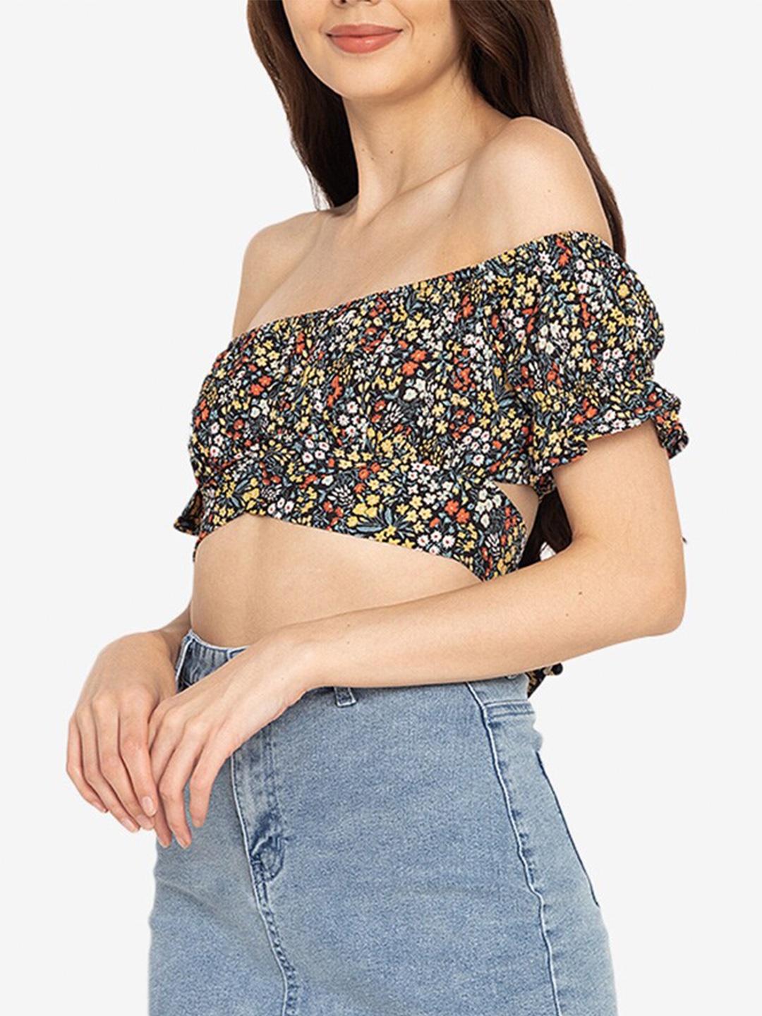 

ZALORA BASICS Multicoloured Floral Print Off-Shoulder Crop Top, Multi