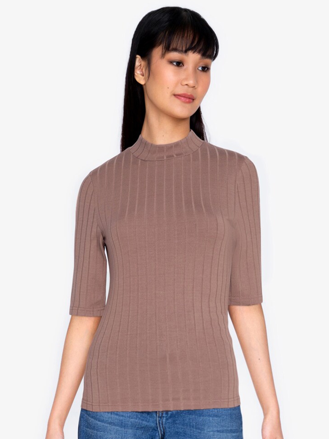 

ZALORA BASICS Women Brown Solid High Neck Regular Top