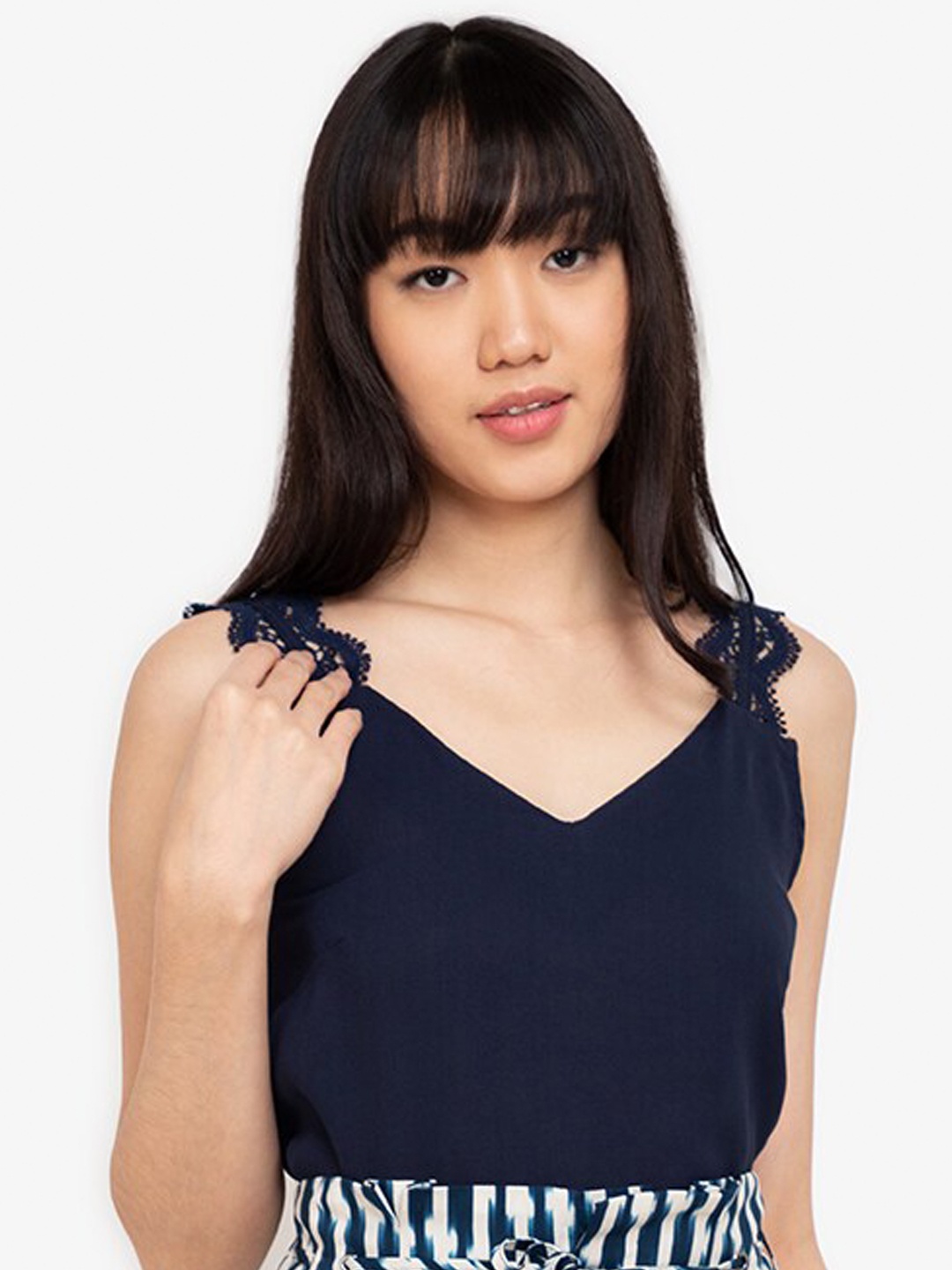 

ZALORA BASICS Women Navy Blue Solid V-neck Regular Top