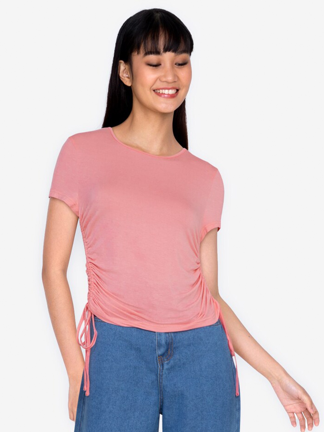 

ZALORA BASICS Pink Extended Sleeves Ruched Top