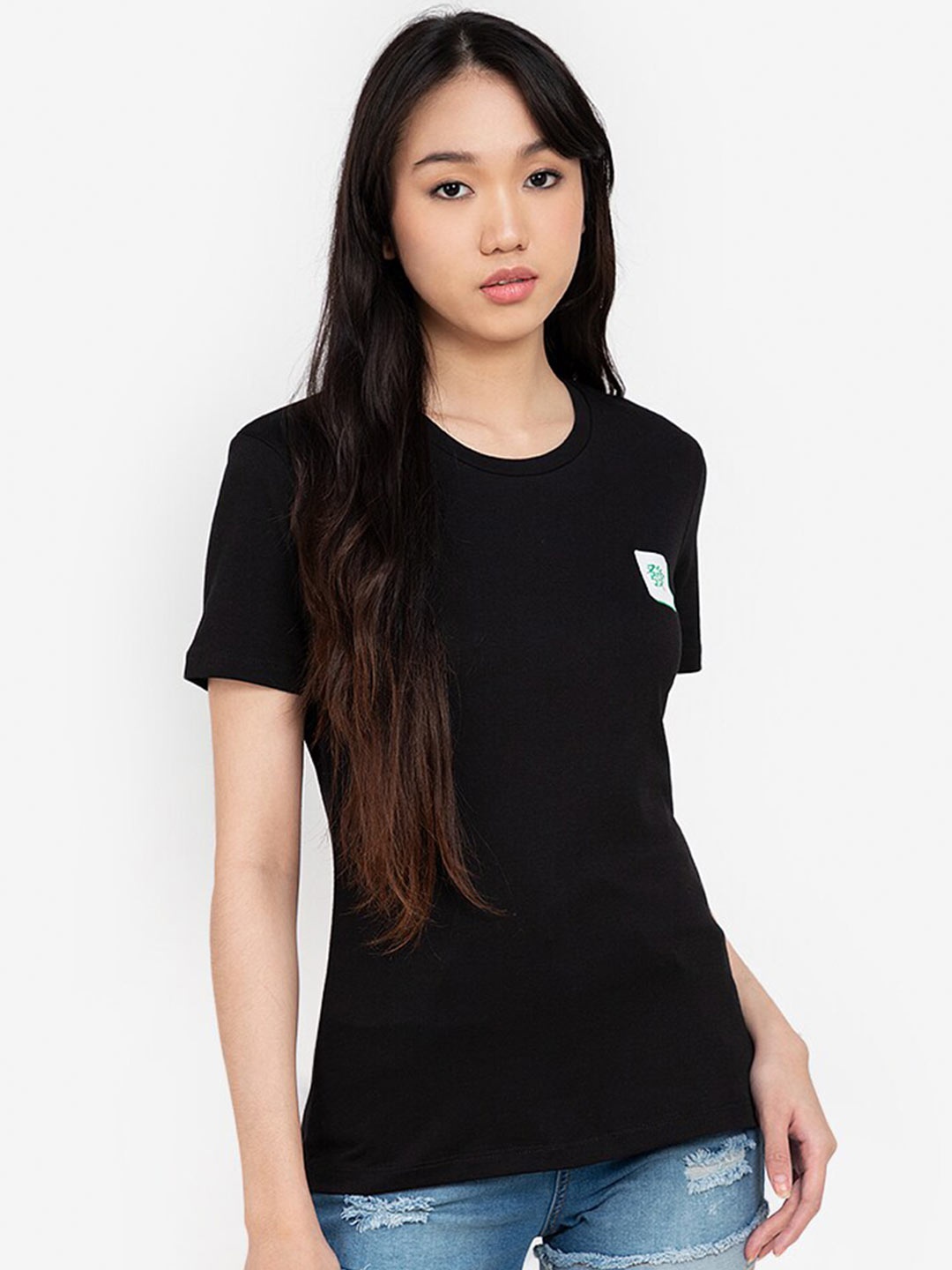 

ZALORA BASICS Women Black Solid Round Neck Regular T-shirt