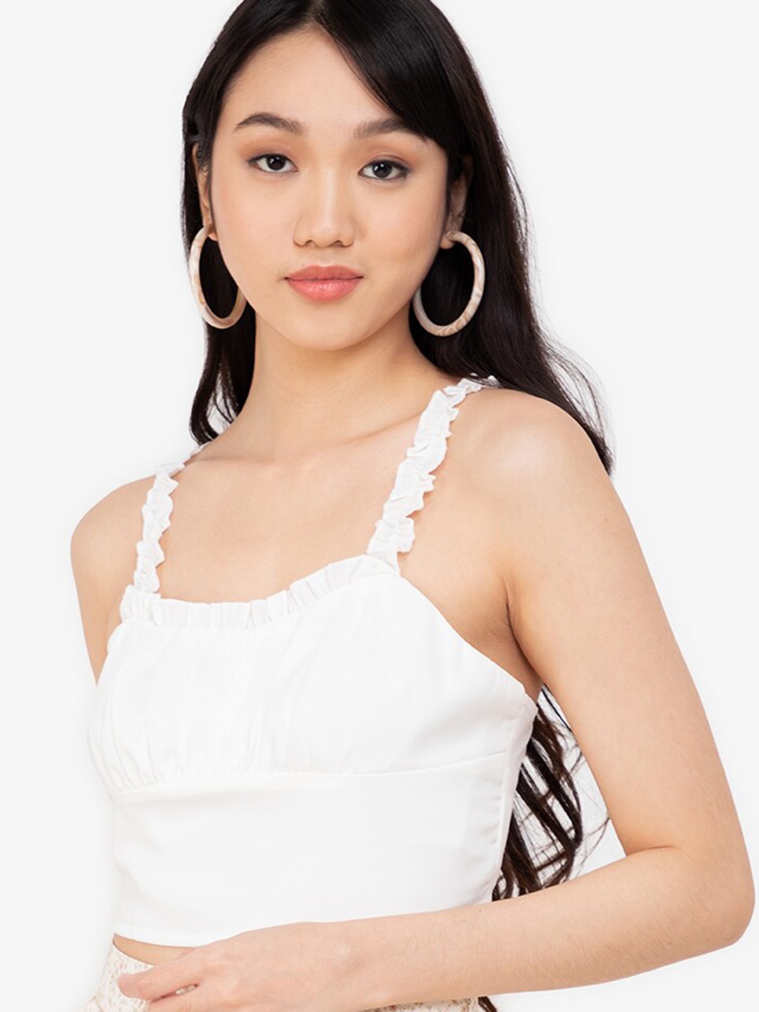 

ZALORA BASICS White Frill Detail Bralette Crop Top