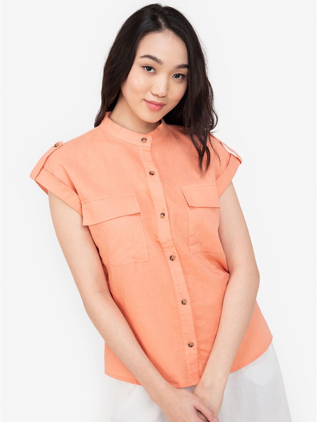 

ZALORA BASICS Women Pink Mandarin Collar Shirt Style Top