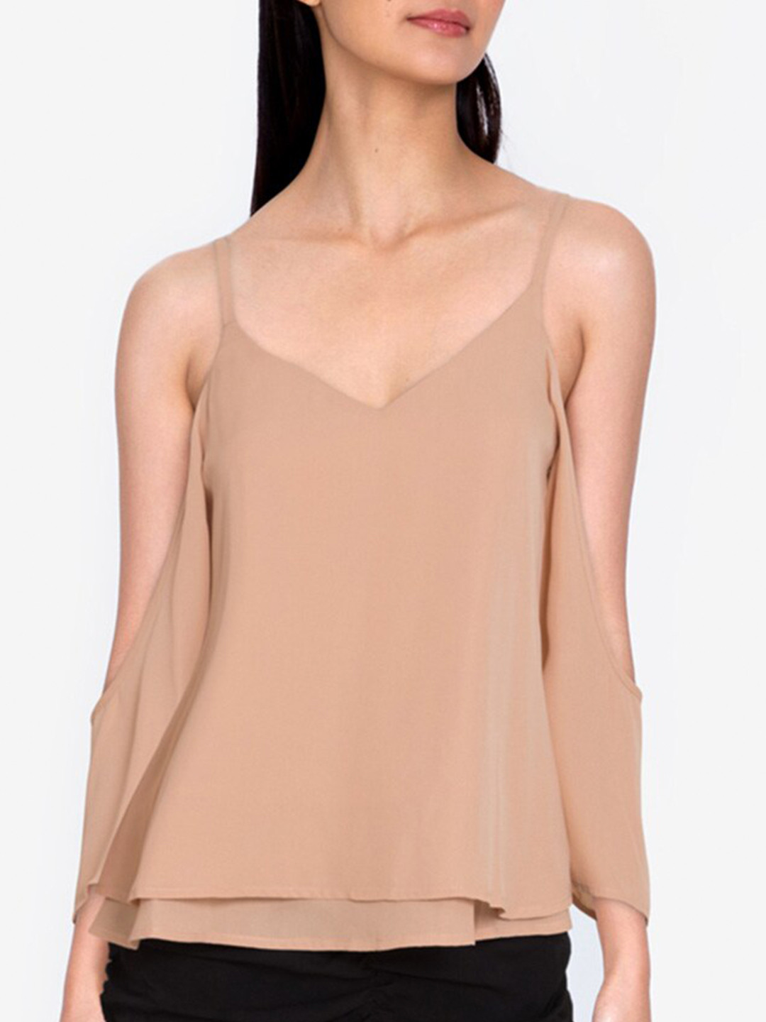 

ZALORA BASICS Beige Double Layer Cold Shoulder Top