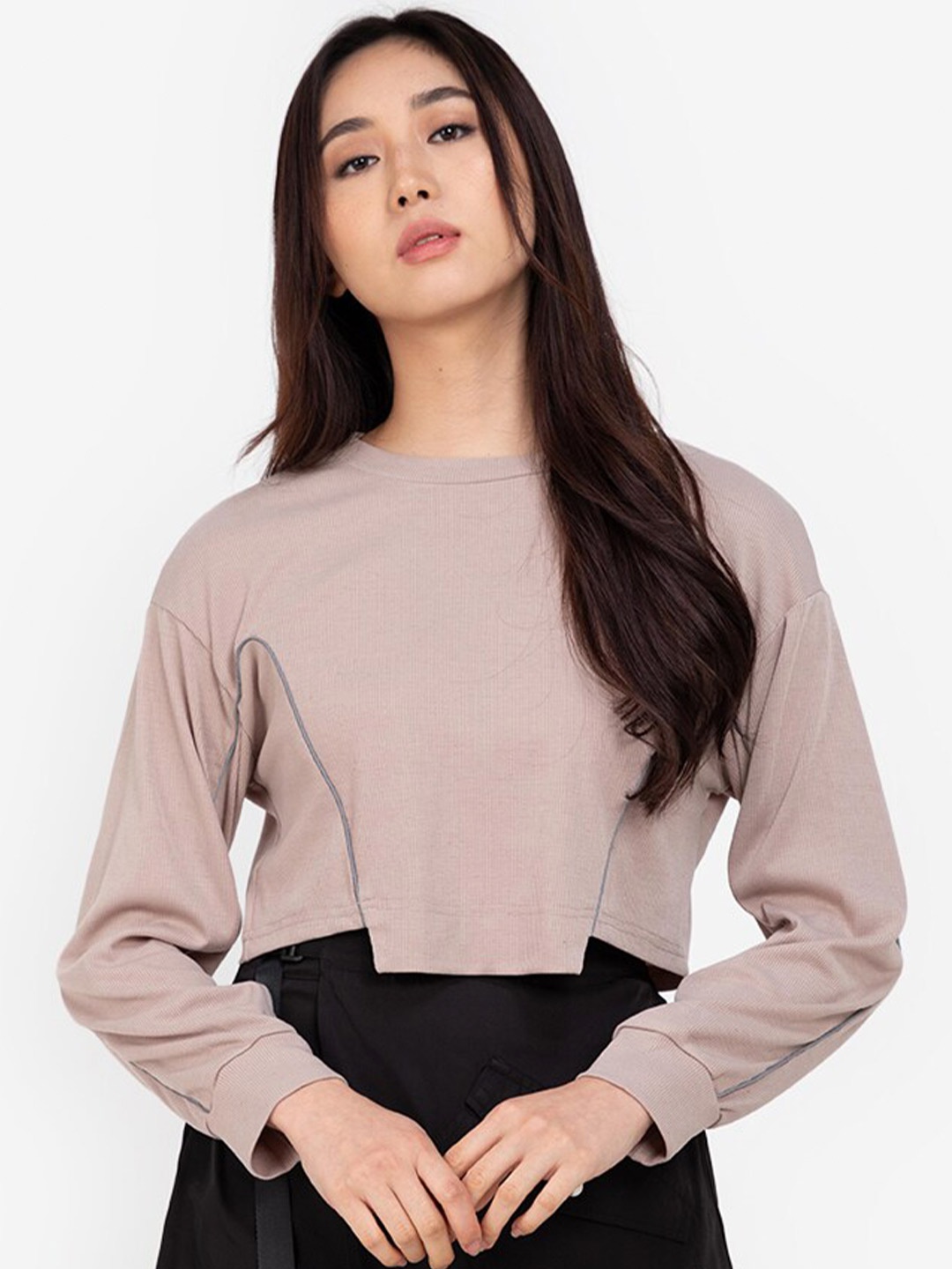 

ZALORA BASICS Women Beige Reflective Piping Top