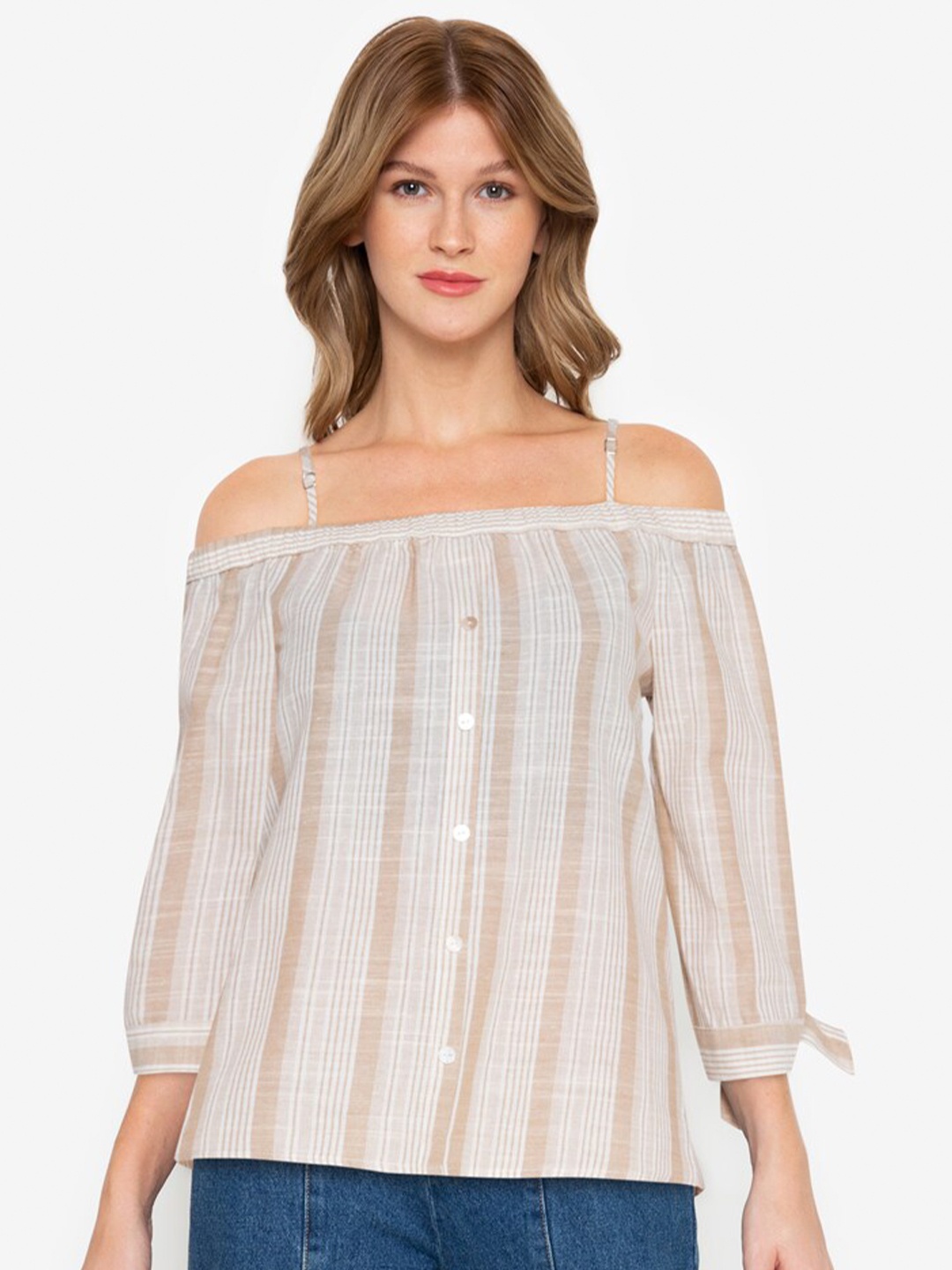 

ZALORA BASICS Beige Striped Pure Cotton Top