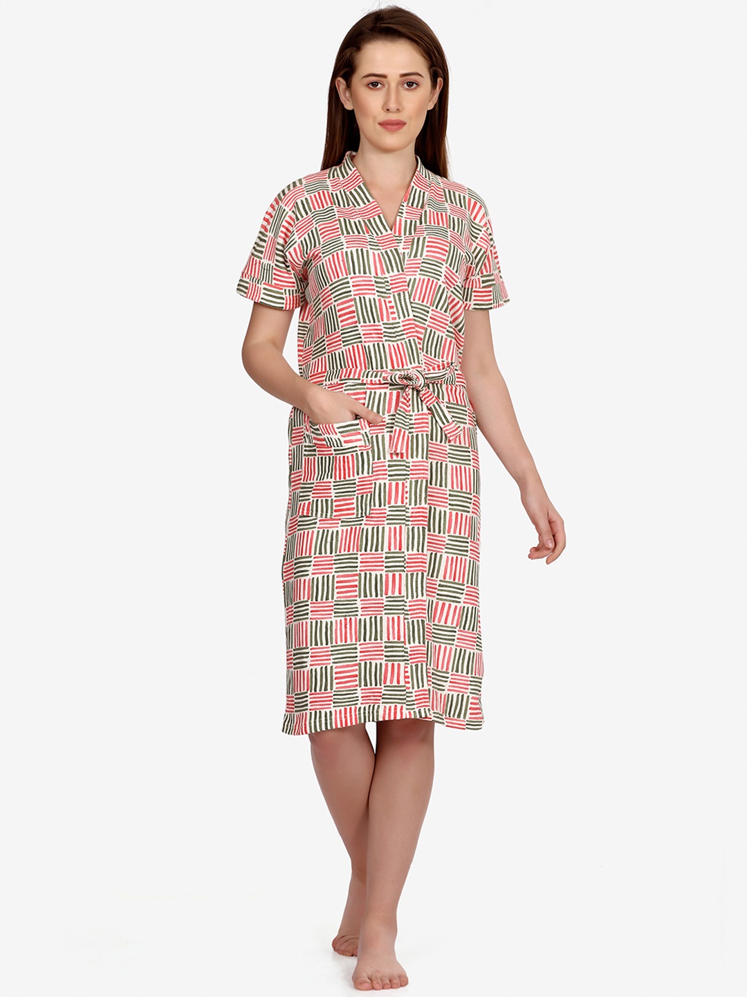 

Sand Dune Women Pink Printed Terry Cotton Bath Robe