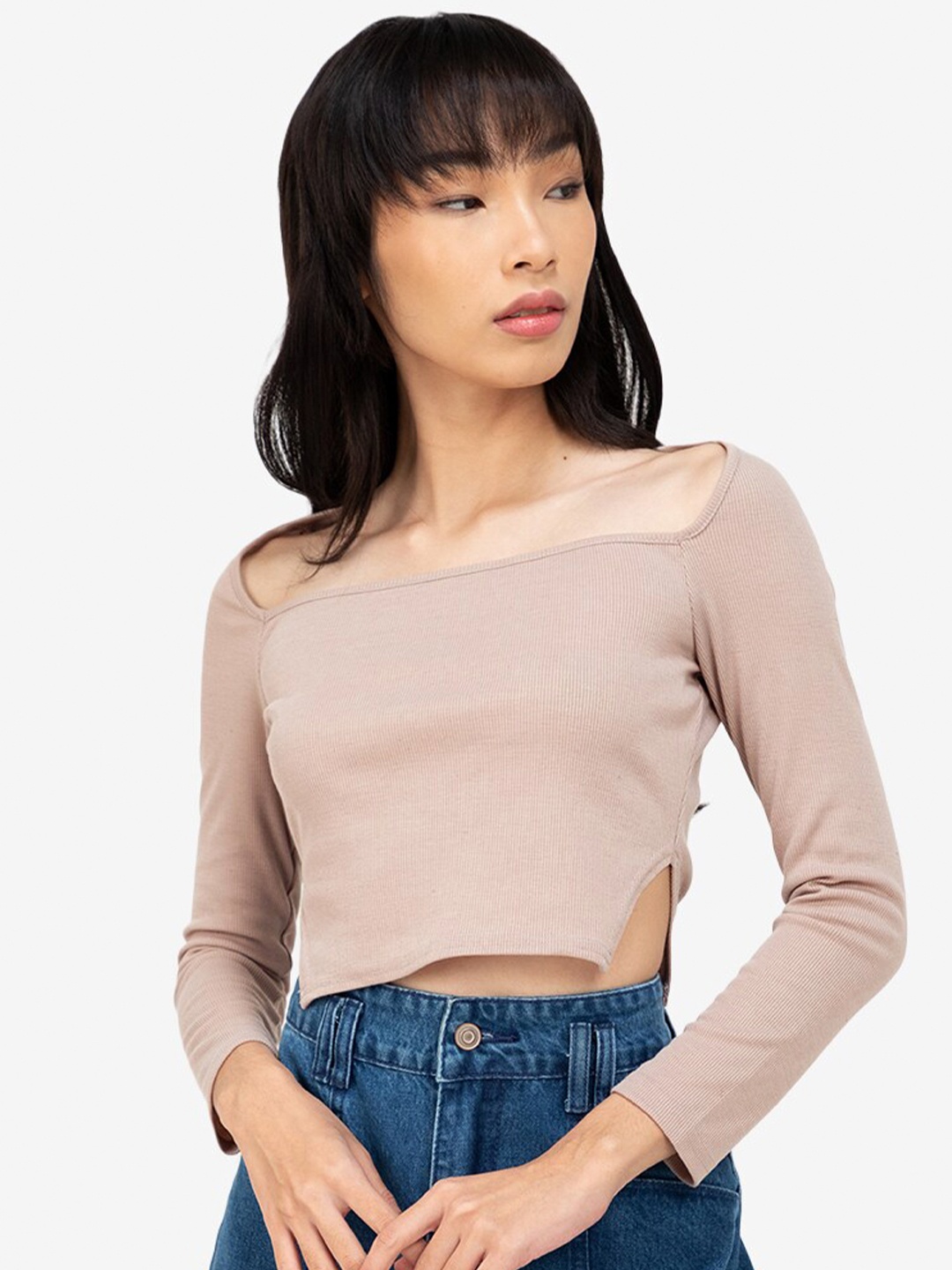 

ZALORA BASICS Beige Solid Crop Top