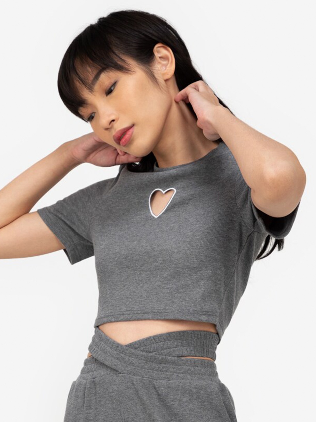

ZALORA BASICS Grey Cut Out Crop Top
