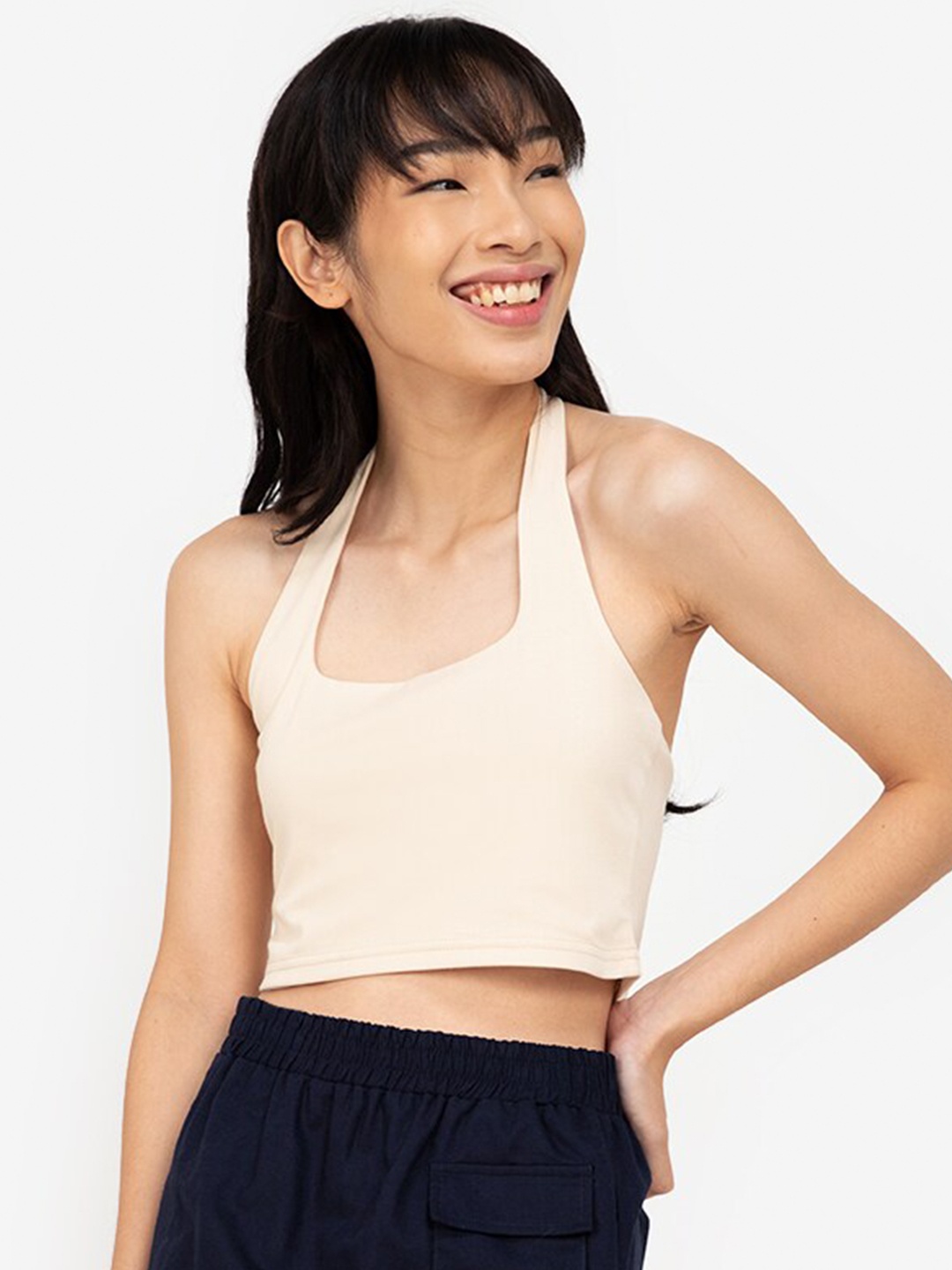 

ZALORA BASICS Beige Halter Neck Crop Top