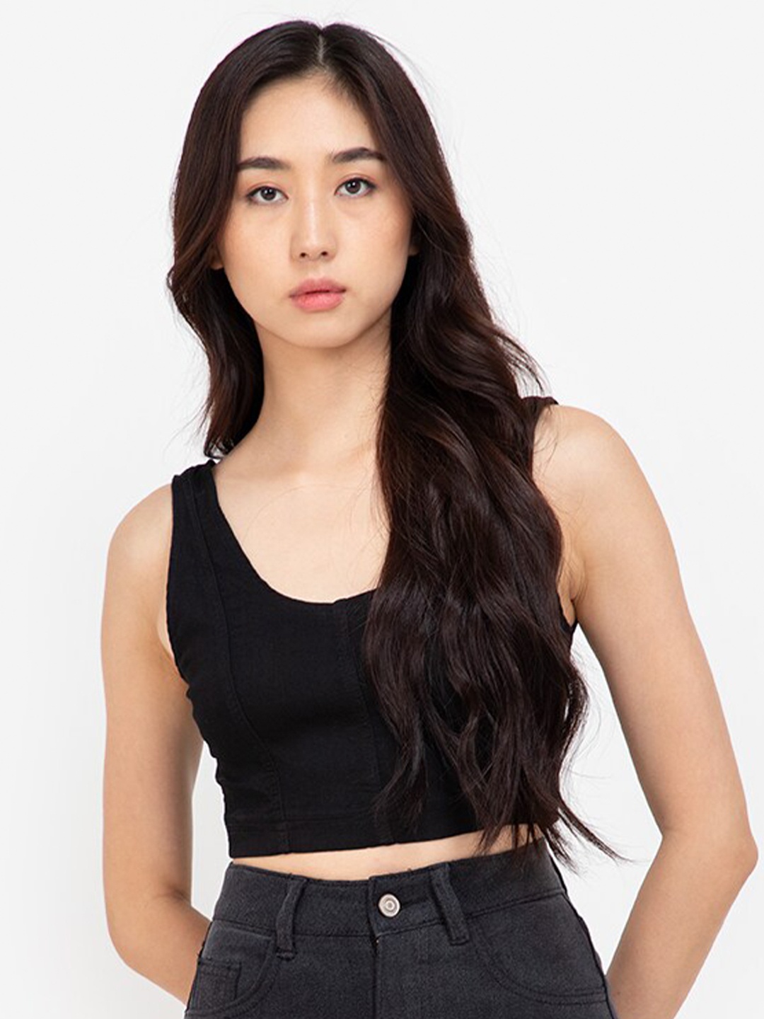 

ZALORA BASICS Women Black Denim Crop Top