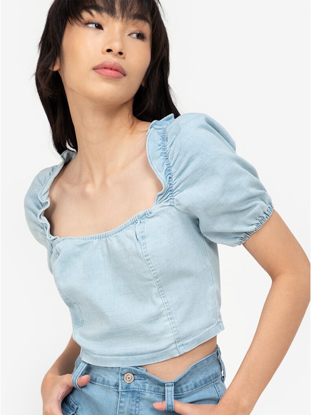 

ZALORA BASICS Blue Cropped Denim Top