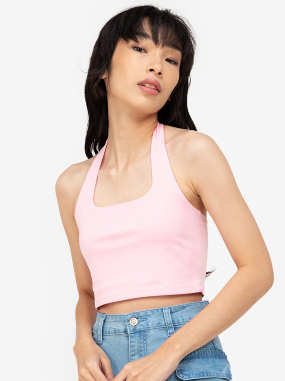 

ZALORA BASICS Pink Halter Neck Bralette Crop Top