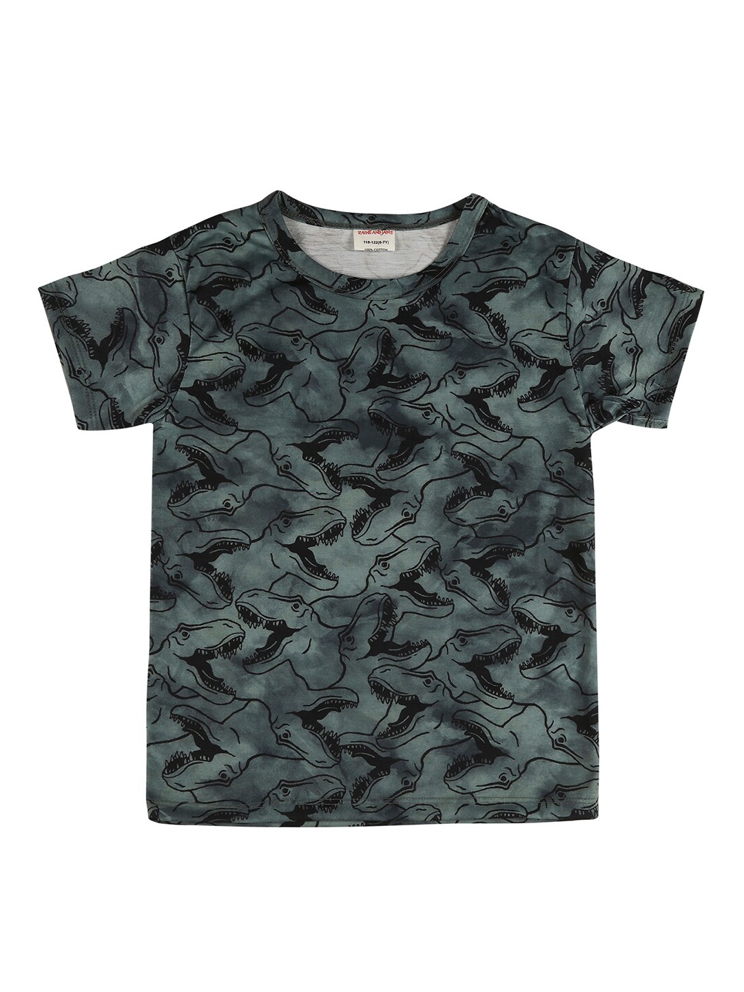 

RAINE AND JAINE Boys Green Camouflage Printed Raw Edge T-shirt