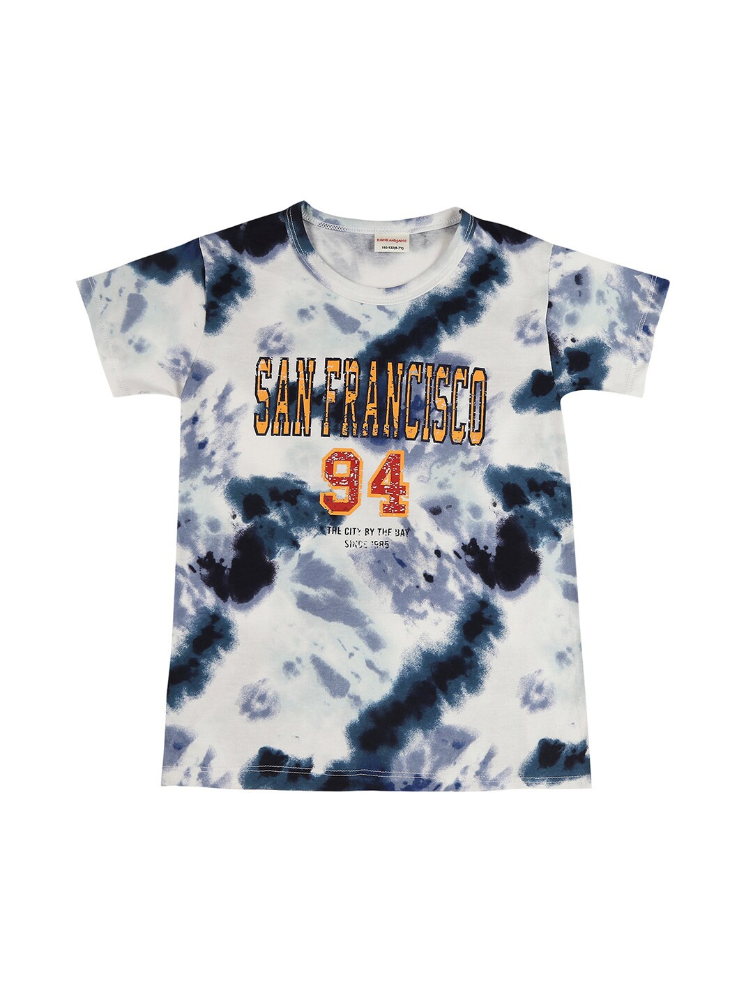 

RAINE AND JAINE Boys White Dyed Dyed V-Neck Applique T-shirt