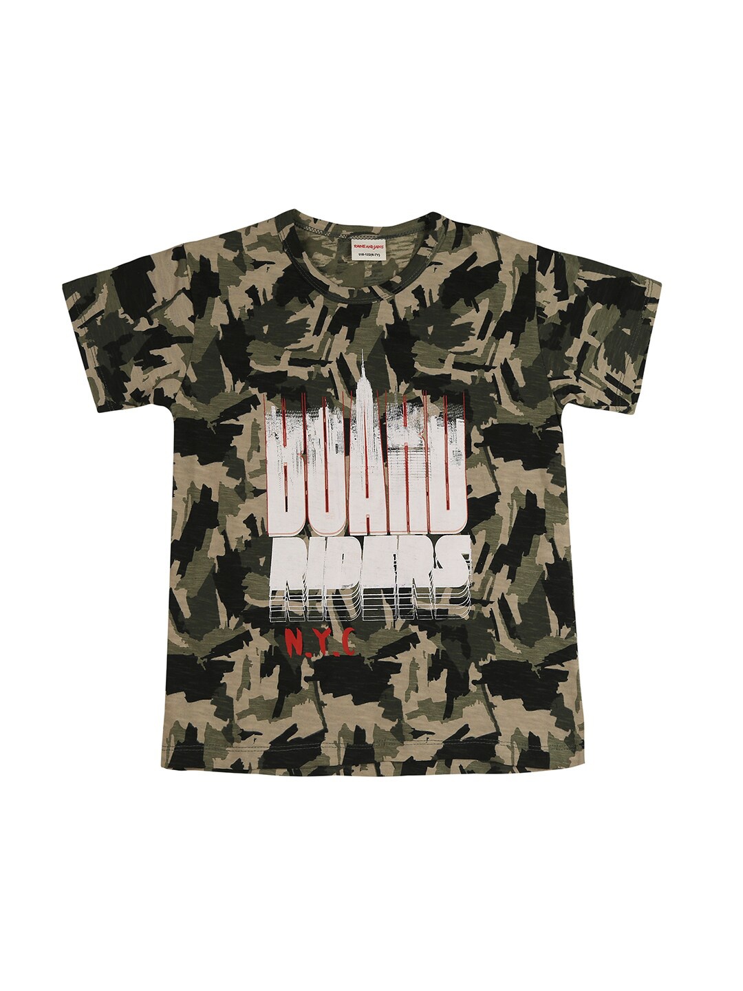 

RAINE AND JAINE Boys Green Printed V-Neck Applique T-shirt
