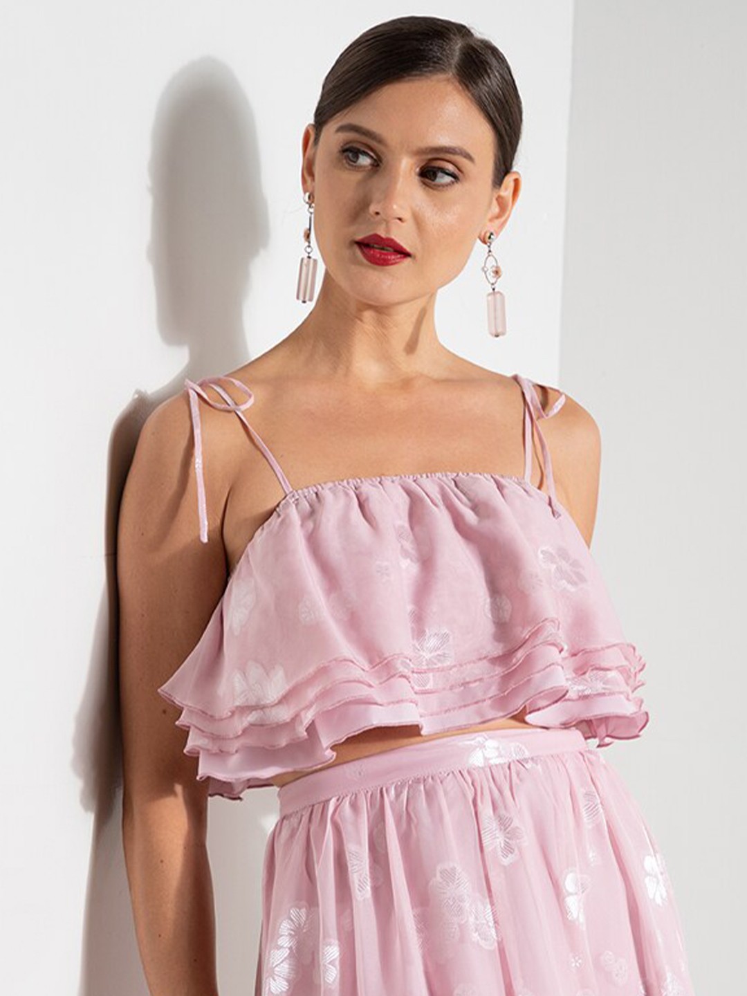

ZALORA OCCASION Pink Floral Print Layered Crop Top