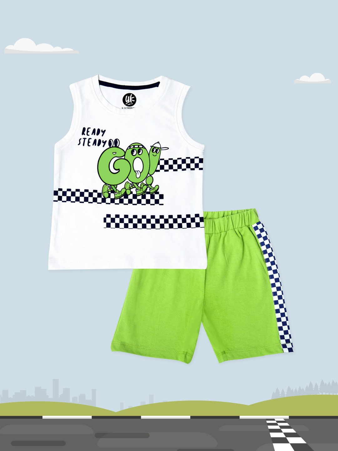 

YK Boys Green White Typography Printed T-shirt with Shorts