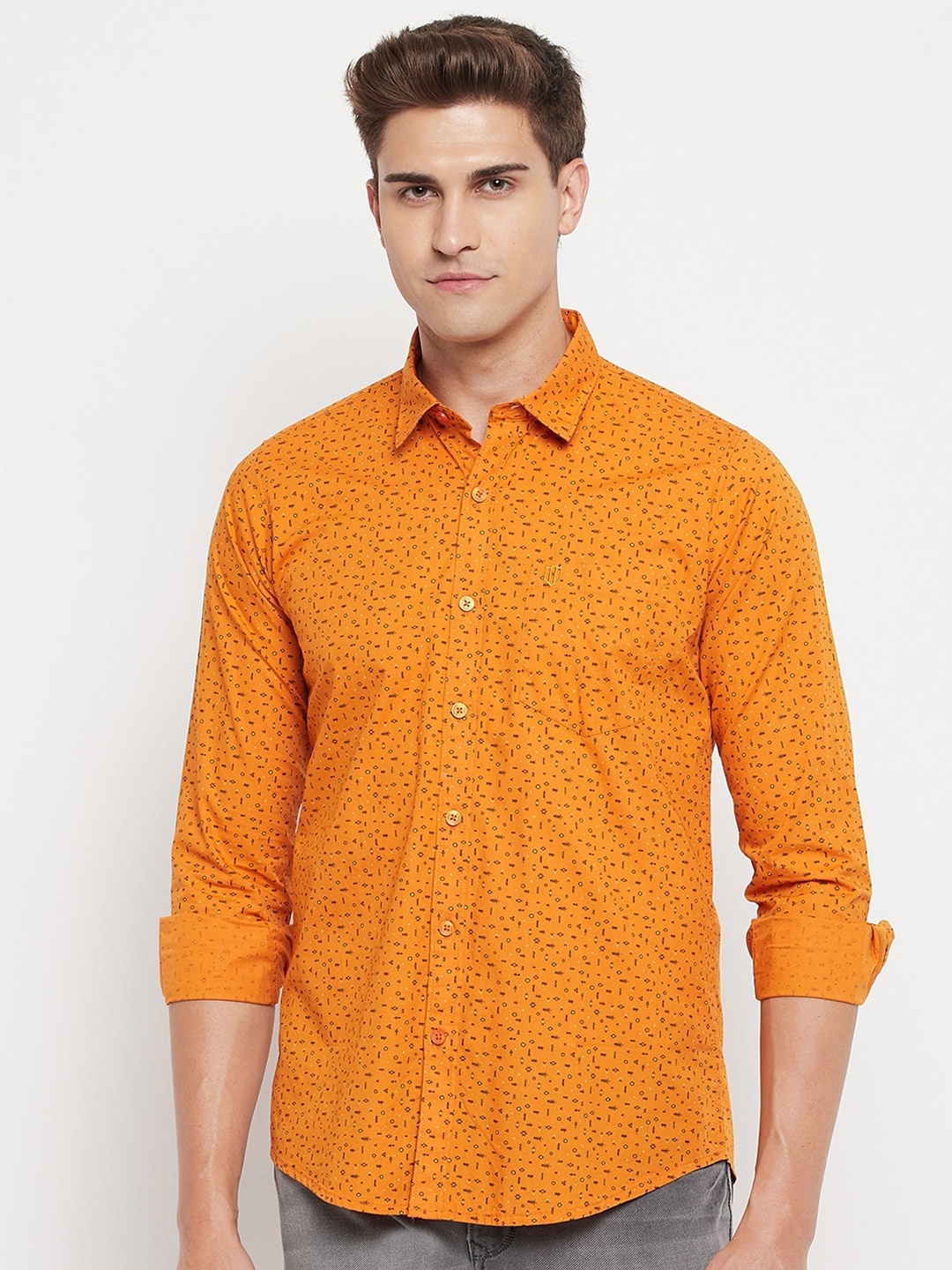 

Duke Men Orange Slim Fit Printed Casual Shirt