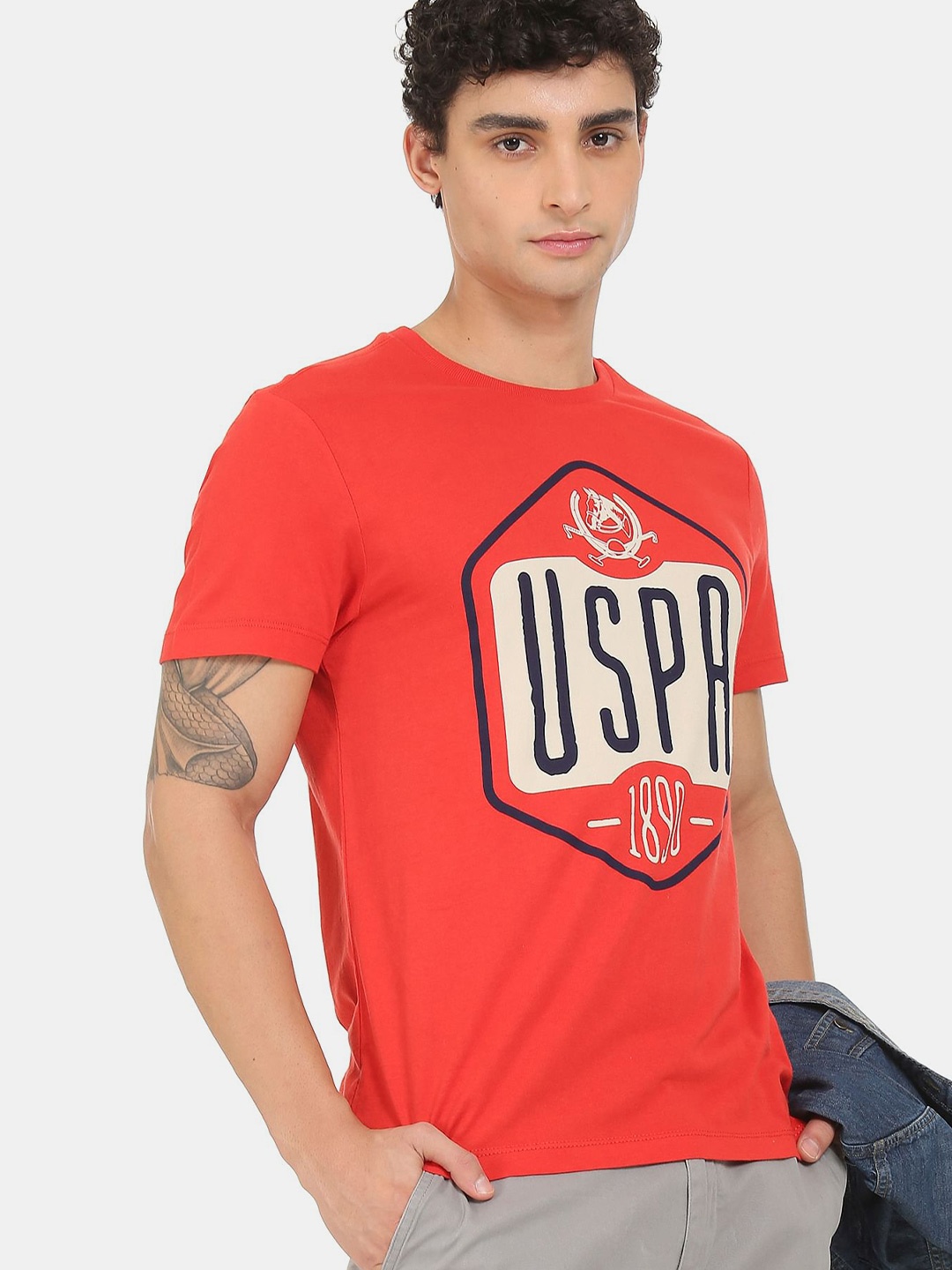 

U.S. Polo Assn. Denim Co. Men Red Typography Printed T-shirt