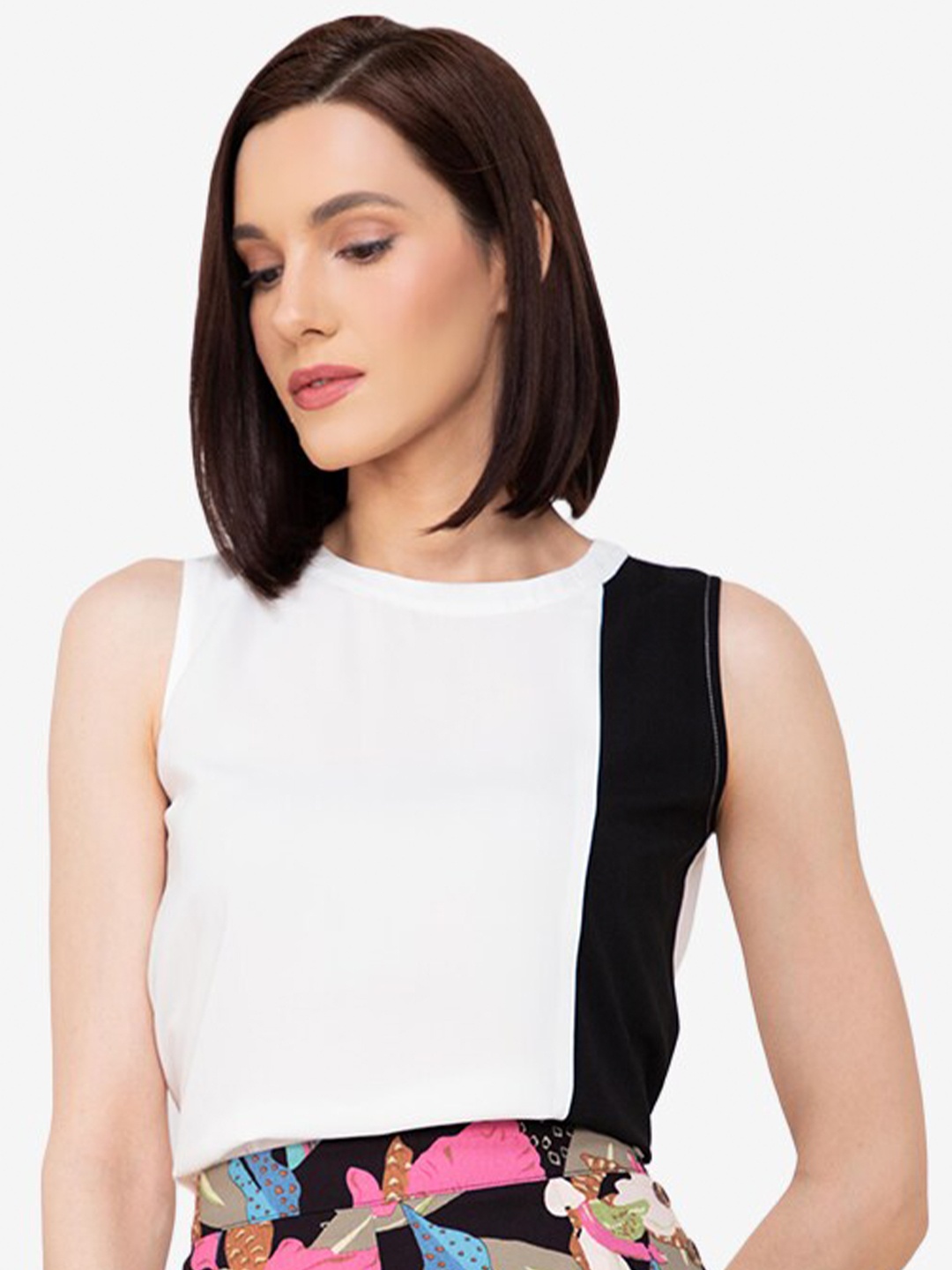 

ZALORA WORK Women White & Black Colourblocked Top