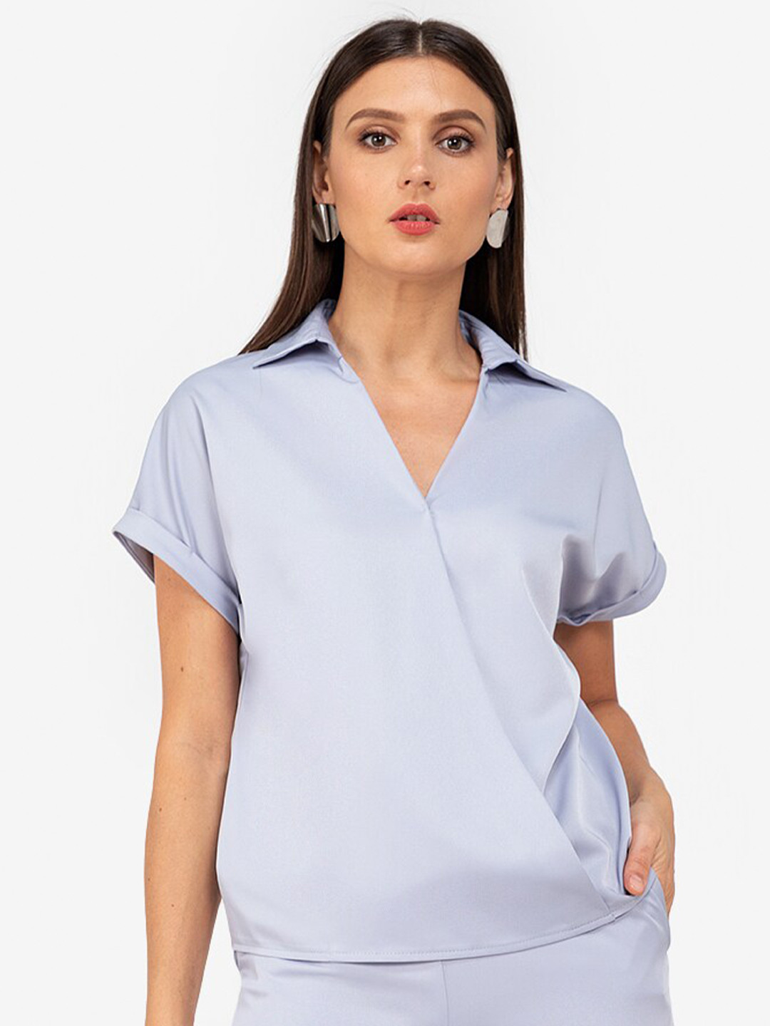 

ZALORA WORK Women Grey Roll-Up Sleeves Shirt Style Top