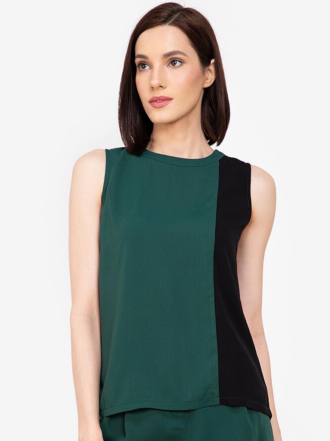 

ZALORA WORK Green & Black Colourblocked Top