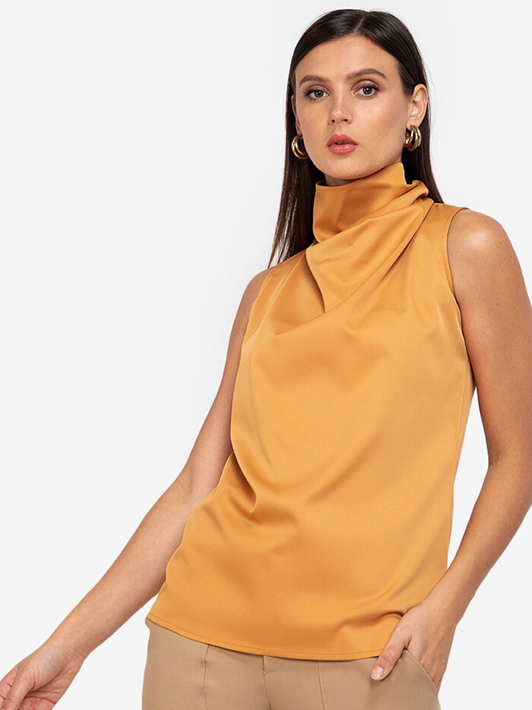 

ZALORA WORK Yellow Cowl Funnel Neck Top