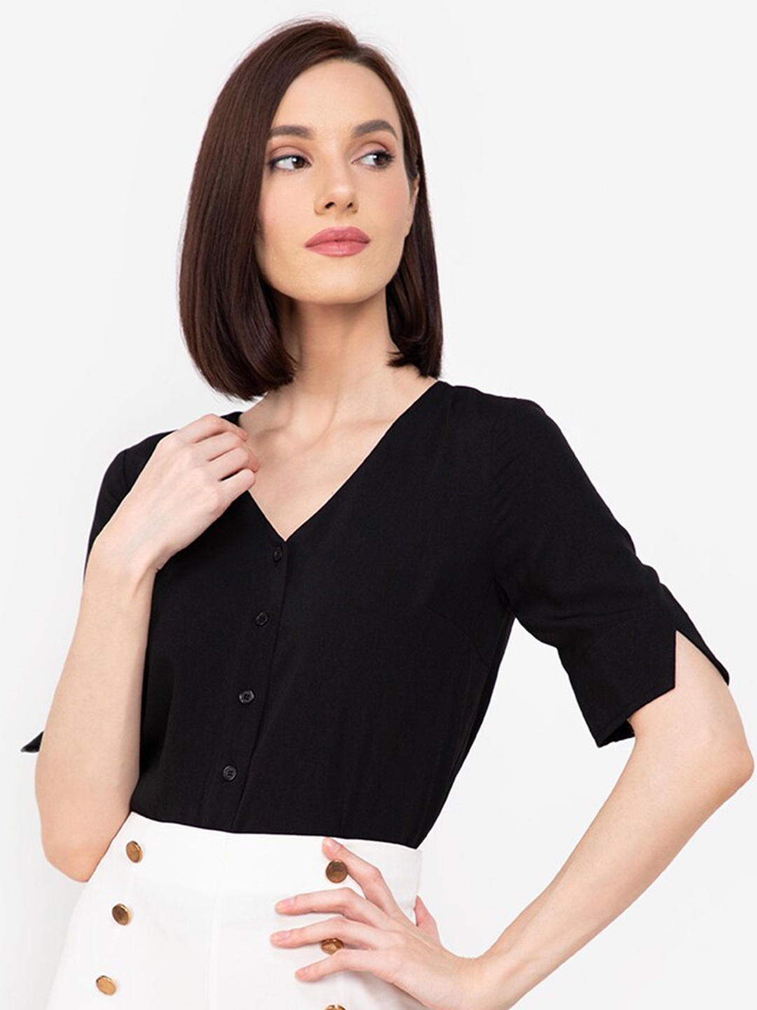 

ZALORA WORK Black Button Down Top