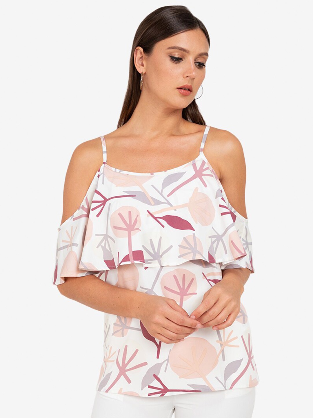 

ZALORA WORK Multicoloured Printed Cold-Shoulder Top, Multi