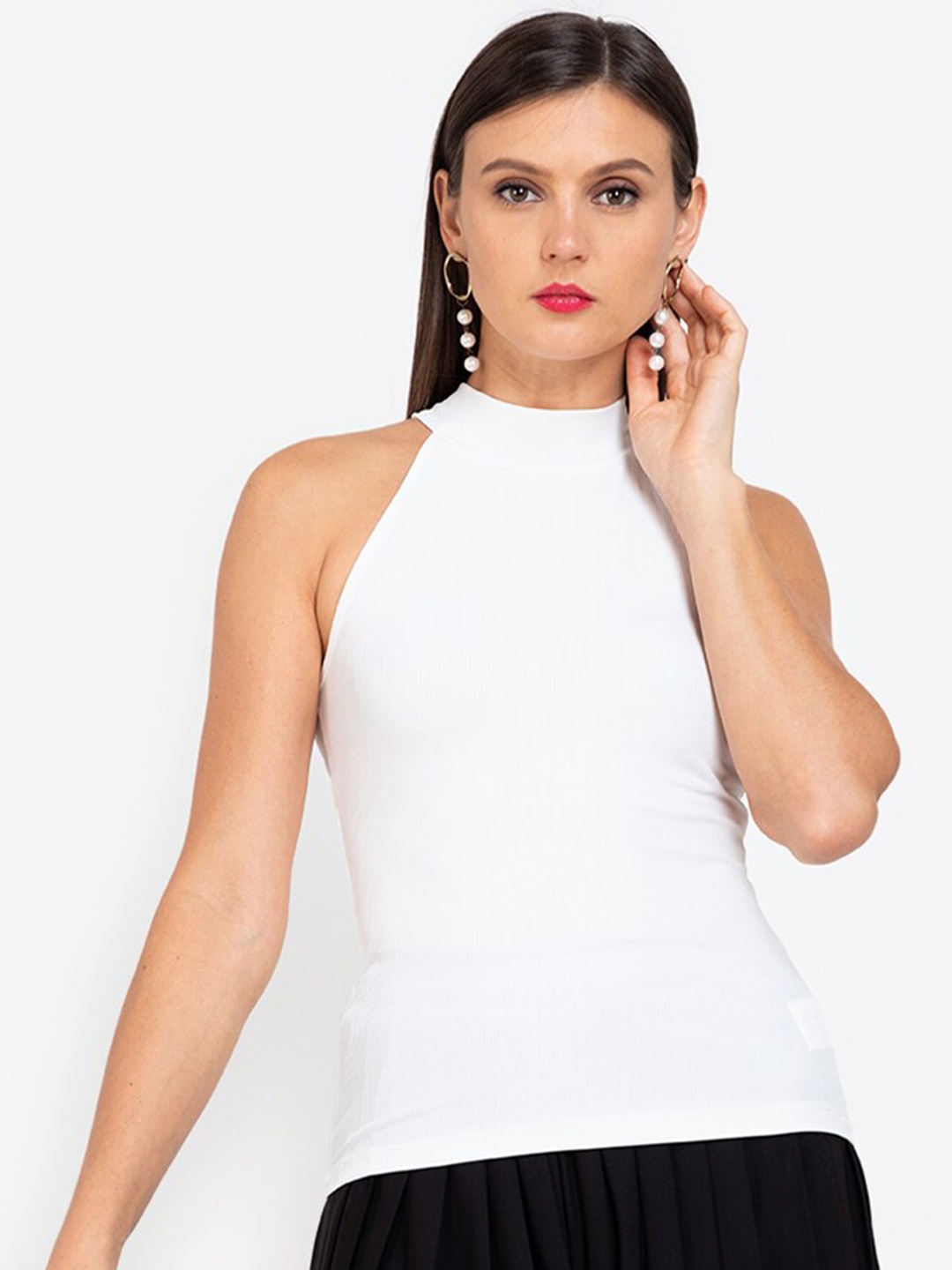 

ZALORA WORK Women White Solid Halter Neck Top