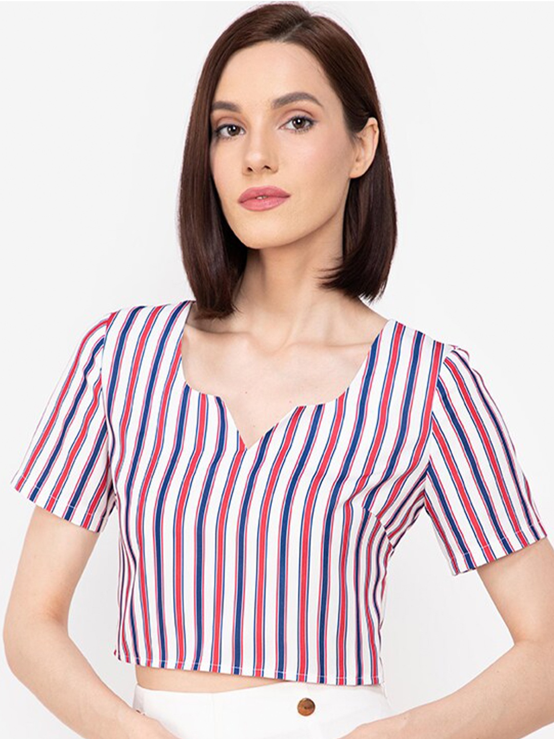 

ZALORA WORK Women White & Blue Striped Crop Top