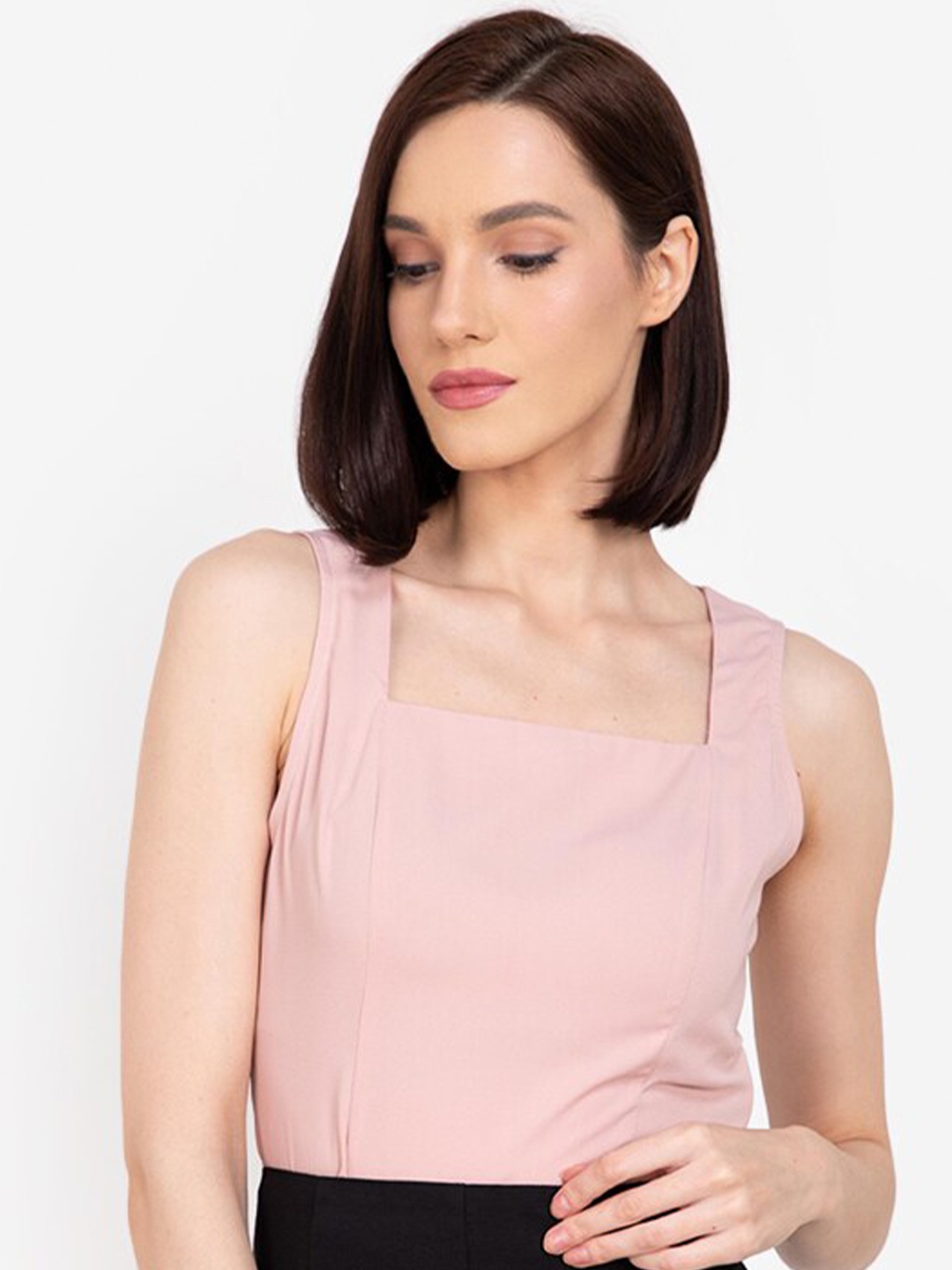 

ZALORA WORK Pink Solid Square Neck Regular Top