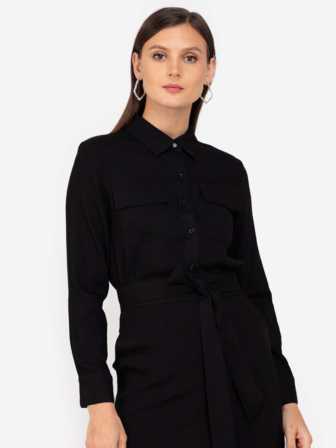 

ZALORA WORK Black Mandarin Collar Shirt Style Top
