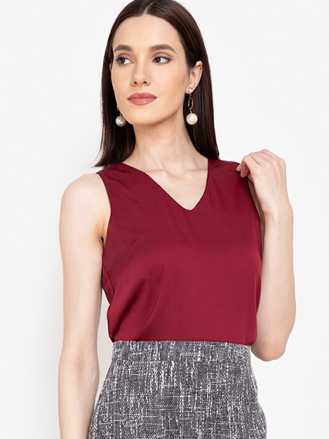 

ZALORA WORK Red V-Neck Top