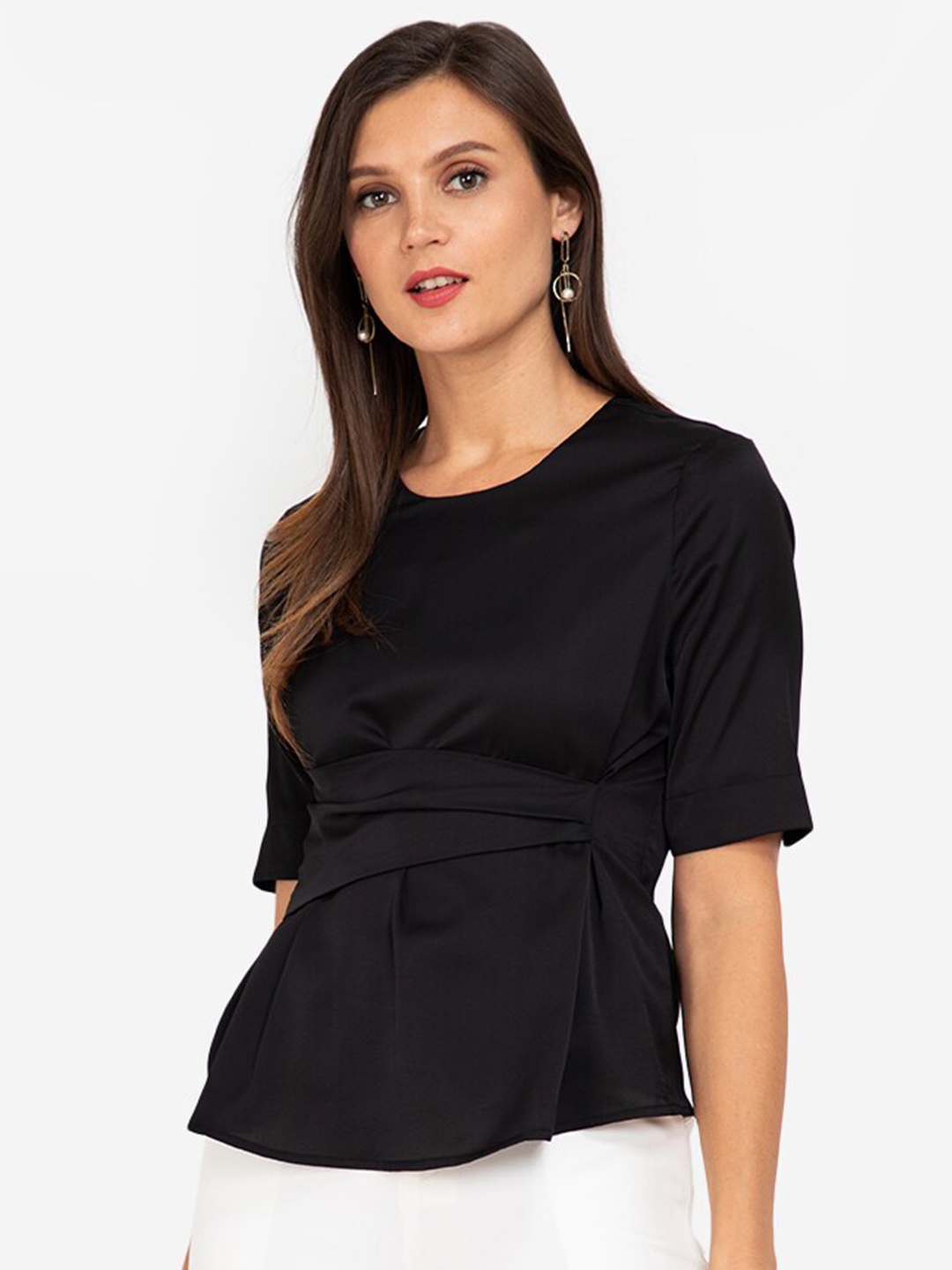 

ZALORA WORK Women Black Solid Cinched Waist Top