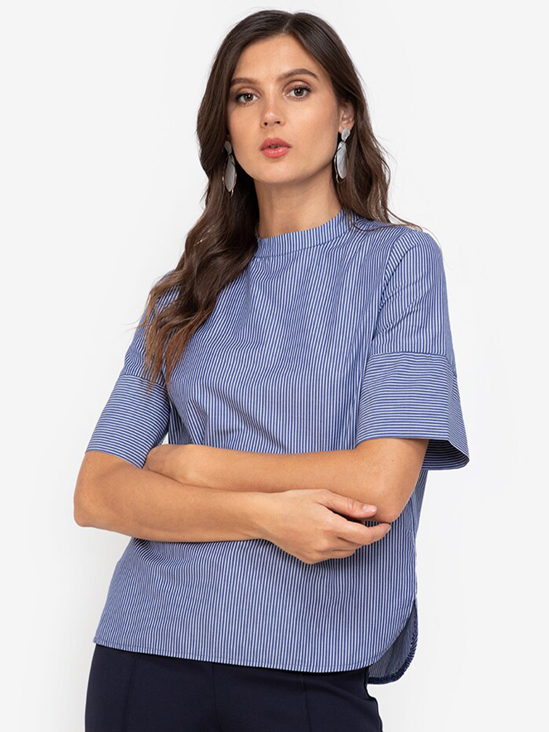 

ZALORA WORK Women Blue & White Striped Top