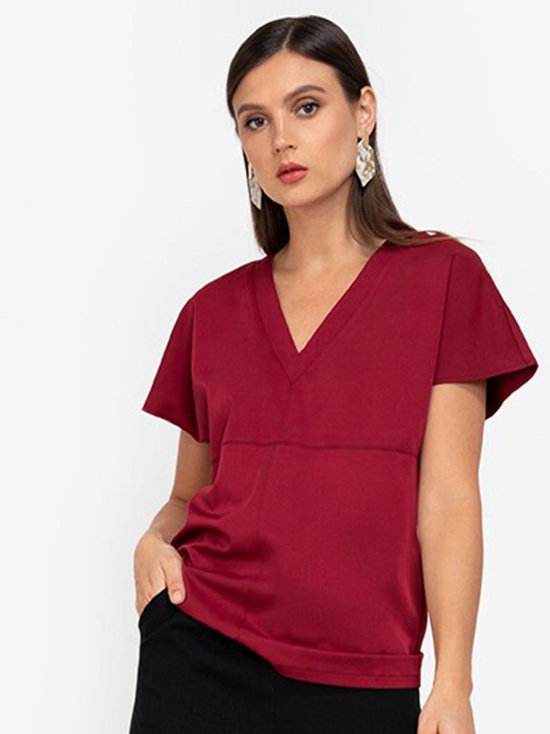 

ZALORA WORK Women Red Solid Extended Sleeves Top