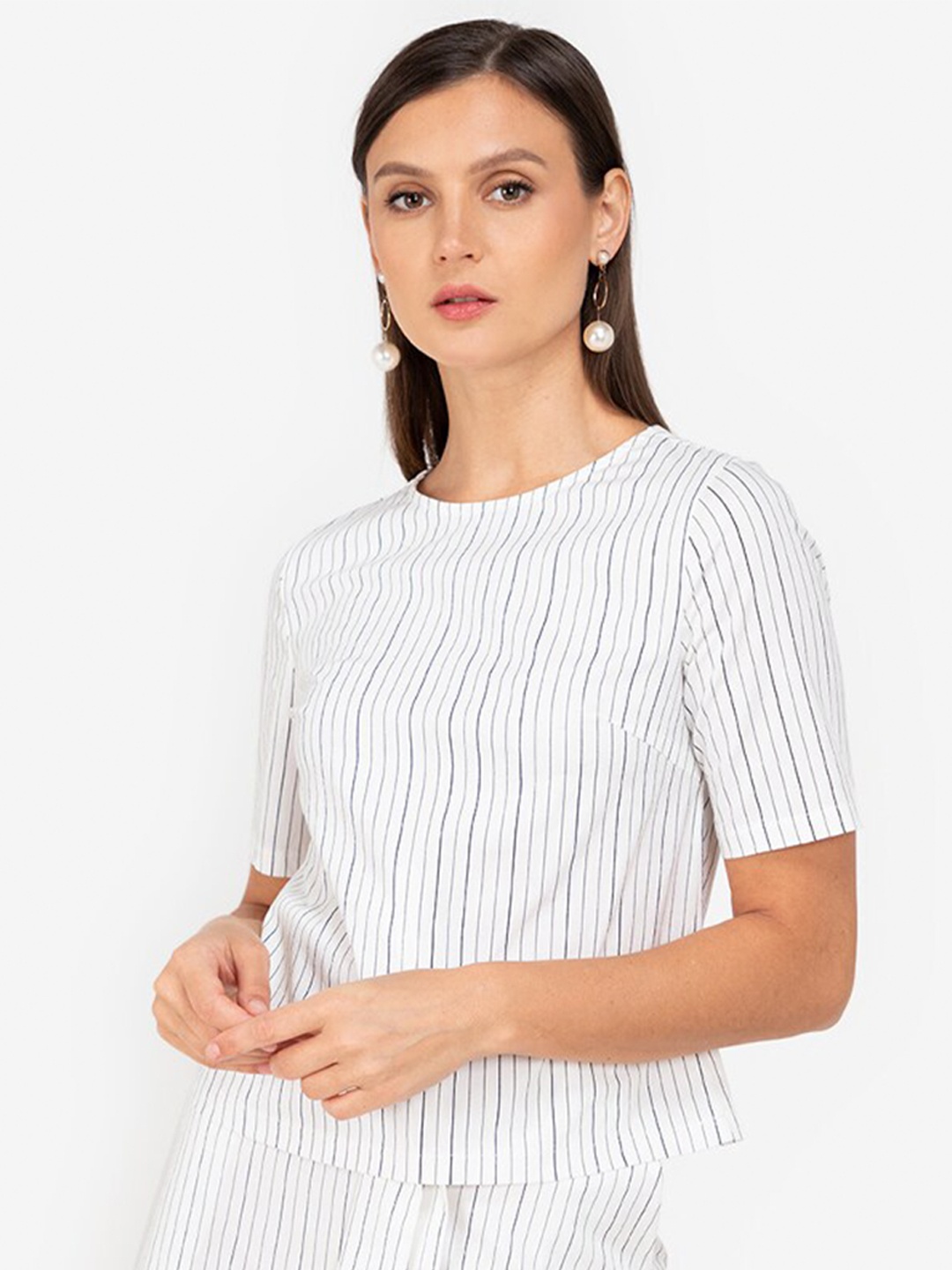 

ZALORA WORK Women White & Grey Striped Top