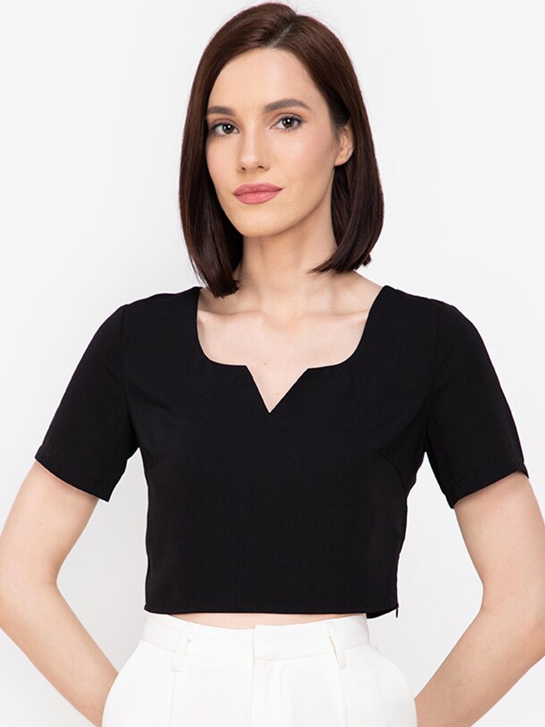 

ZALORA WORK Women Black Solid Crop Top