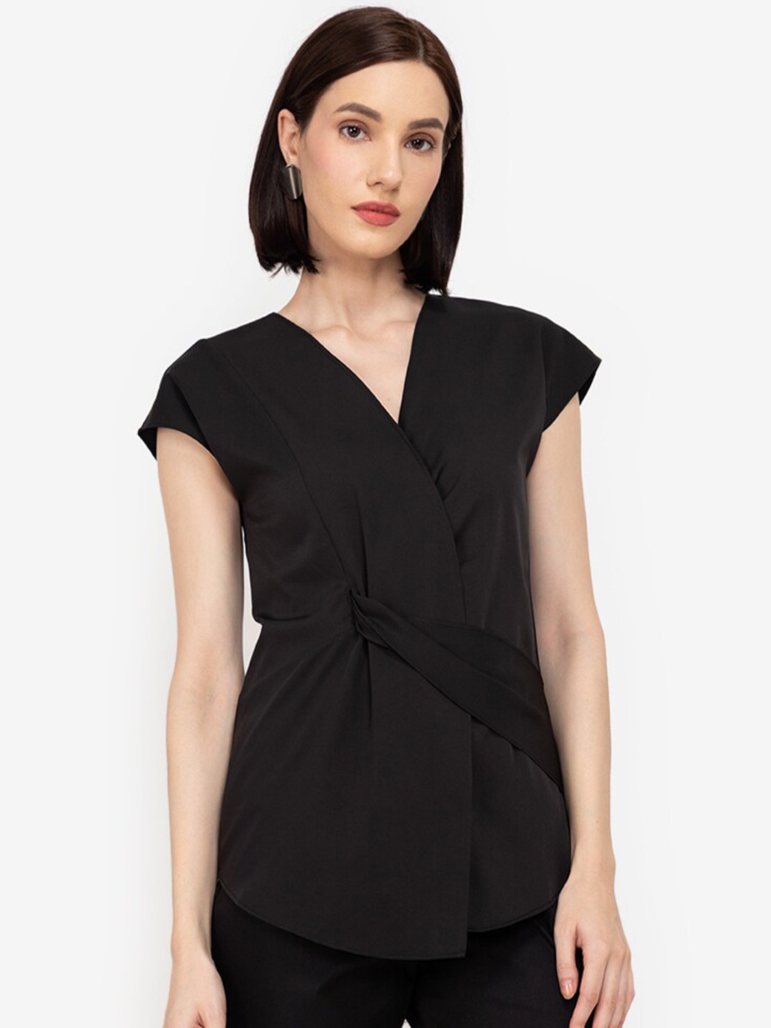 

ZALORA WORK Women Black Solid Extended Sleeves Top