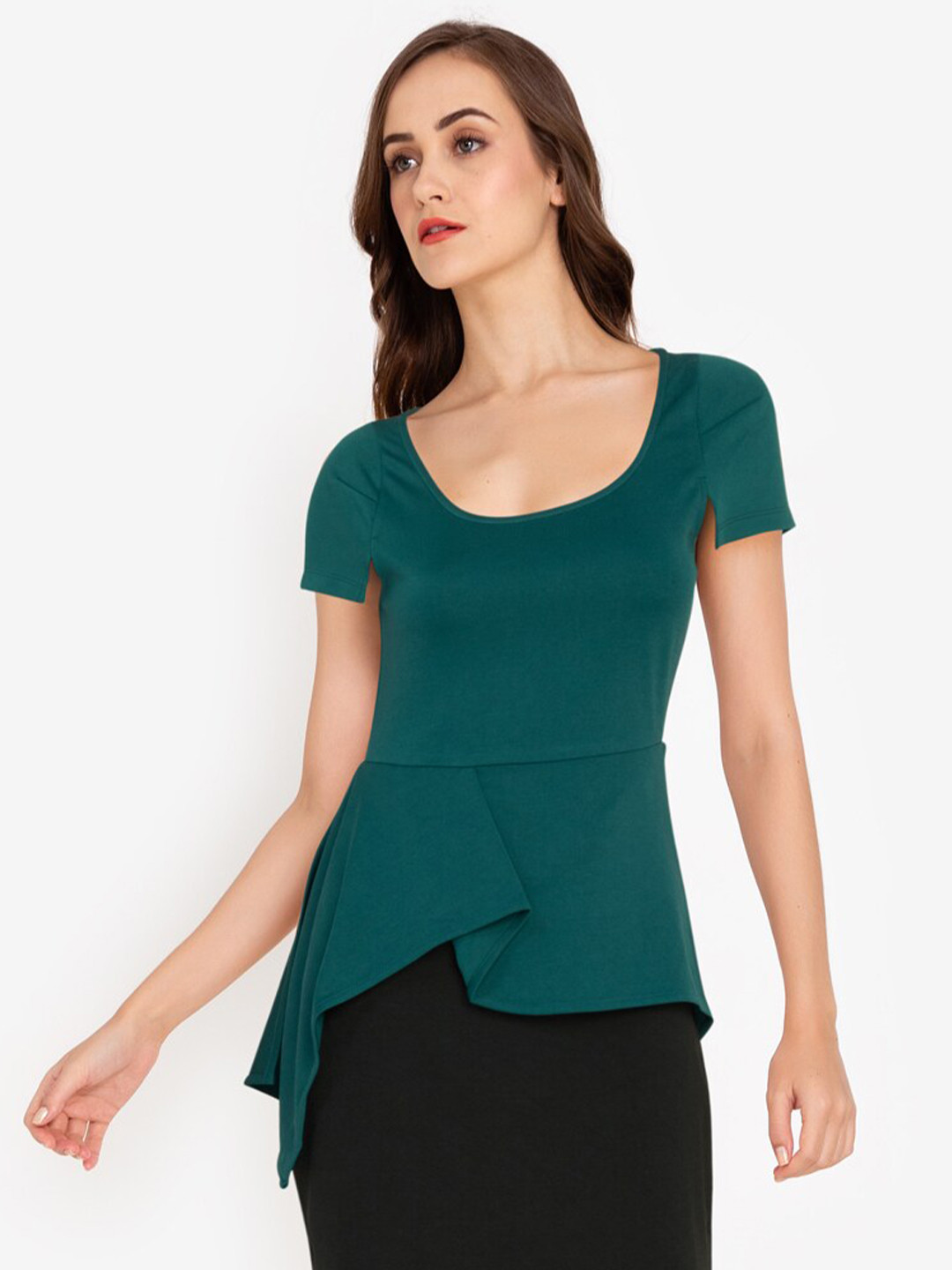 

ZALORA WORK Green Asymmetric Drape Top
