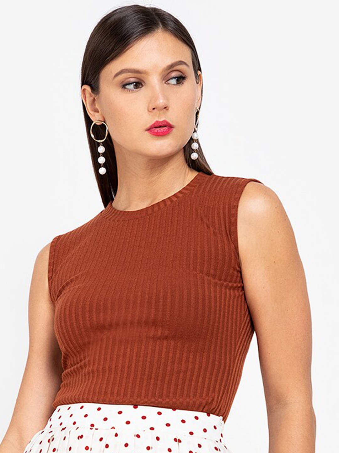 

ZALORA WORK Brown Rib Knit Tank Top