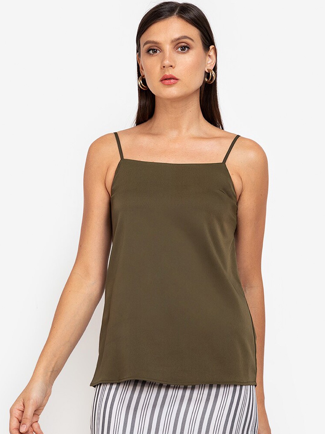 

ZALORA WORK Women Olive Green Solid Shoulder Straps Camisole Top
