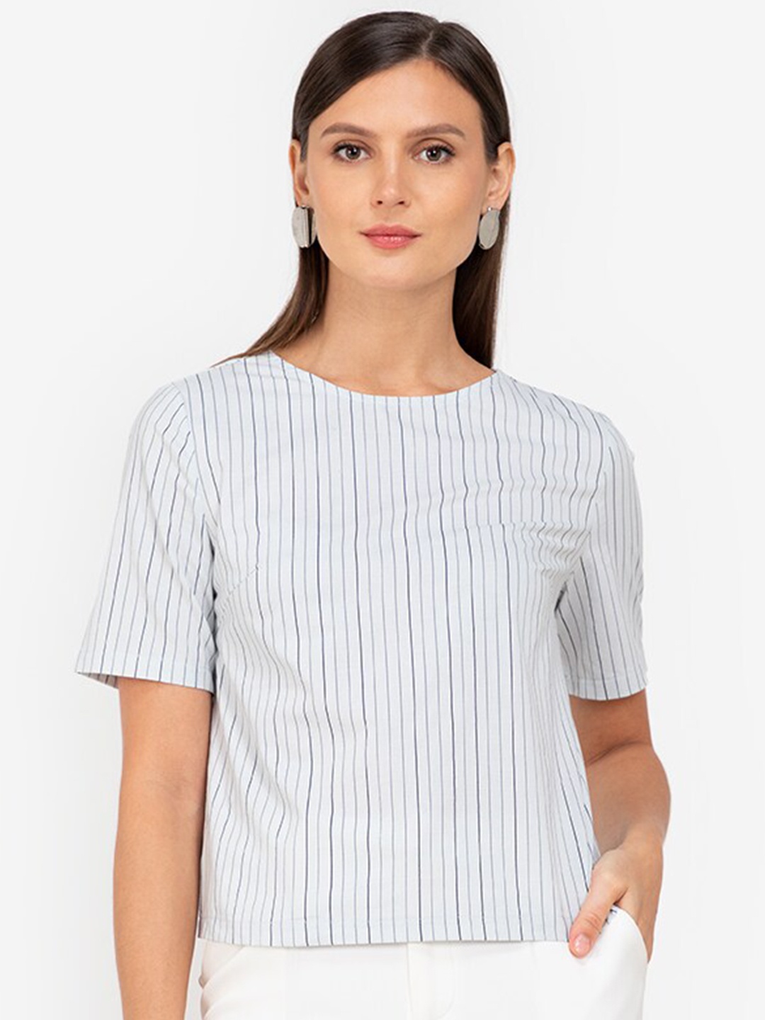 

ZALORA WORK Women White Striped Top